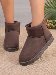 Damskie, ocieplane, krótkie śniegowce, ciepła, pluszowa wyściółka, miękka podeszwa, antypoślizgowe, wygodne, zimowe buty w kolorze kawy - Brązowy - Zobacz 5