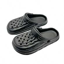 新款夏季镂空拖鞋，男士防滑厚底包头沙滩凉鞋，男女通用时尚户外拖鞋，轻便舒适 - 黑色 - 查看 3