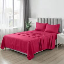 Lux Decor 4 Pc Stripe Bed Sheets, High GSM Brushed Microfiber Bedding Set With Deep Pocket Fitted Sheet & Pillowcases. Soft, Breathable, Hypoallergenic, Easy Care, And Wrinkle Resistant For Year-Round Comfort And A Classic Hotel-Quality Look. - 酒紅色 - 查看 2