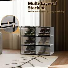 12Pcs Transparent Plastic Shoe Storage Box Organizer | Stackable, Shoe Boxes Clear Plastic Stackable Shoe Storage Boxes For Size 12 - Black-12Pcs - 查看 8