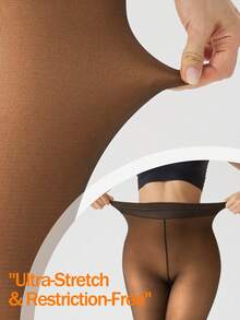 1 Pair European & American Style 220g Thermal Lined Opaque Tights, 5 Opaque Colors, 6 Size Options, Warm & Cozy For Autumn/Winter - Rust Brown - View 5