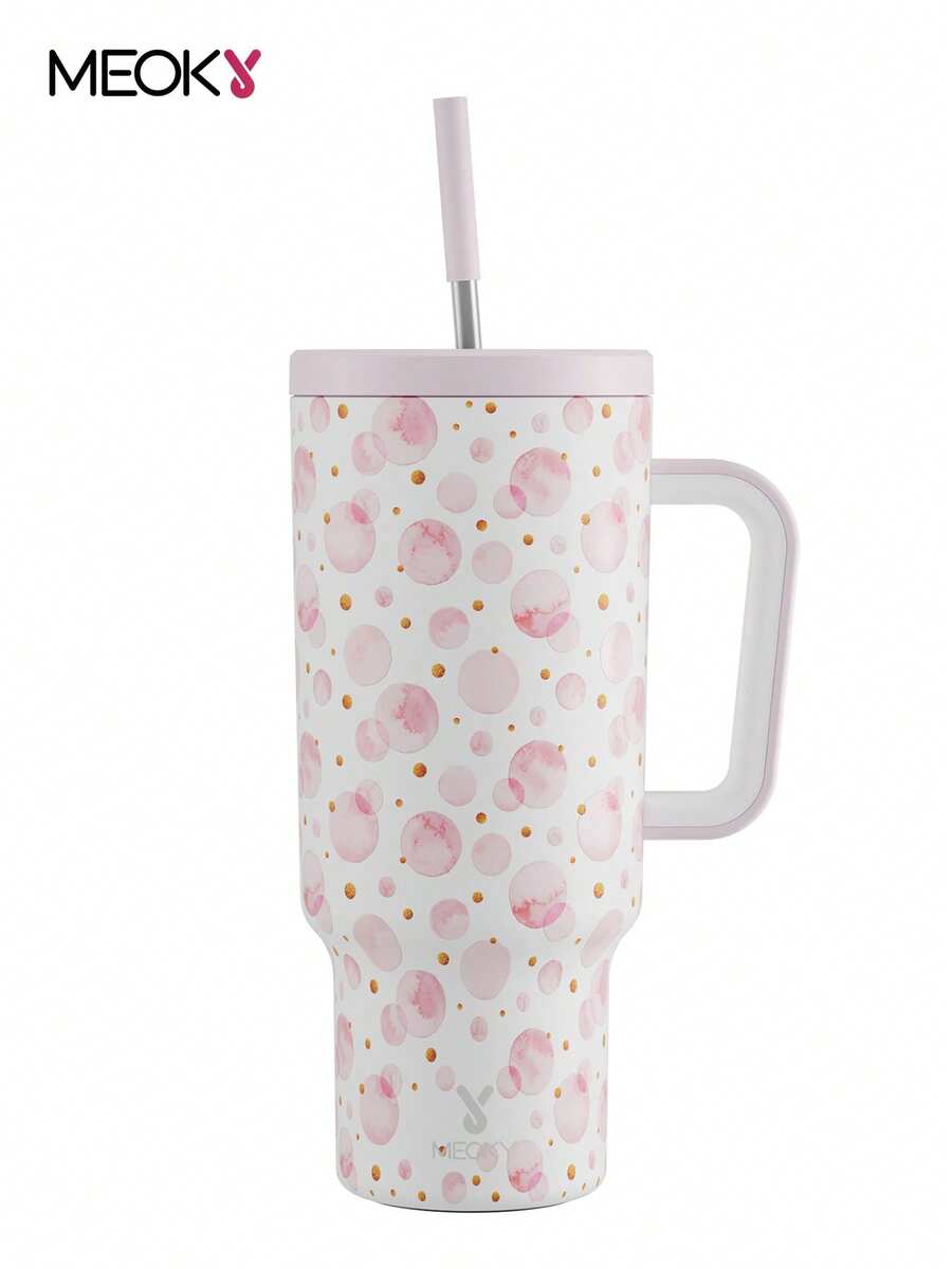 Bình giữ nhiệt Meoky 40oz có tay cầm và ống hút, bình nước cách nhiệt chân không có nắp ống hút, cốc du lịch bằng thép không gỉ, chống rò rỉ 100%, giữ lạnh đến 34 giờ hoặc giữ nóng đến 10 giờ. - Hồng - Xem 1
