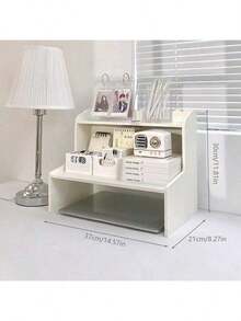 1 Square Wooden Desktop Storage Rack - Compact Organizer For Cosmetics, Dormitory, And Student Desk Essentials - Tabletop, Space-Saving, And Easy To Assemble - White - View 8