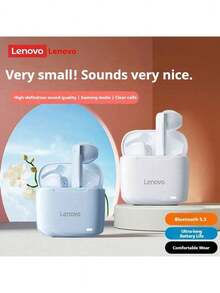 Lenovo 联想 TC3302 黑色真无线蓝牙耳机，半入耳式舒适佩戴，蓝牙 5.3，适用于游戏、运动和音乐，兼容苹果、华为和小米手机，中文包装 - 寶藍色 - 查看 2