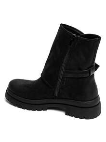 Boots Double Boucle Femme In Suédine – Noir, Marron Et Kaki, Semelle Crantée Fashionable Buckle Outdoor - Black - View 3