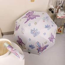 1 pieza Paraguas plegable manual de alta calidad con flores para mujer, de doble uso para lluvia/sol, a prueba de viento, con protección UV