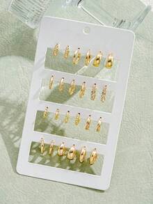 6/12pairs/Set Minimalist Metal C-Shape Hoop Earrings, Multipurpose Earrings Set For Women, Everyday Wear - Multicolor - View 3