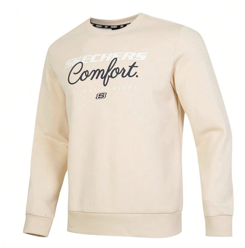 Skechers Men's Letter Print Crew Neck Fleece Casual Sweatshirt - Khaki - View 1