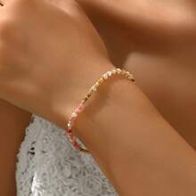 1pc Natural Stone Adjustable Rice Bead Pull Cord Bracelet