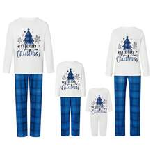 Christmas Pajamas For Women Men Kids Baby Matching Christmas Pajamas For Family Christmas Tree T Shirt Tees Tops Plaid Pants Sleepwear Nightwear Xmas Pjs Set - Xanh và trắng - Xem 3
