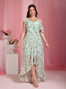 Mgiacy Women's Random Print Casual Off-Shoulder Dress - Mint Green - View 5