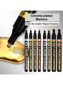 Liquid Gold Chrome Markers, Permanent Reflective Metallic Gold Paint Pen, High Gloss Car DIY Model Painting, Touch Up Repair Kit For Plastic Metal Glass Fabric Ceremic Resins(Gold/Silver/Red Gold/Copper Gold)