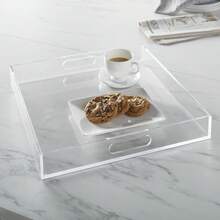 Large Acrylic Tray With Handle, Transparent Acrylic Tray For Holding Food, Drinks, Snacks And Appetizers, Rectangular Tray, Coffee Table Tray, Acrylic Makeup Storage Box