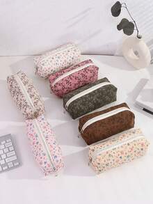 1 Peça Estojo de Lápis de Veludo Floral, Suprimentos Escolares, Bolsa de Armazenamento de Papelaria de Grande Capacidade e Simples