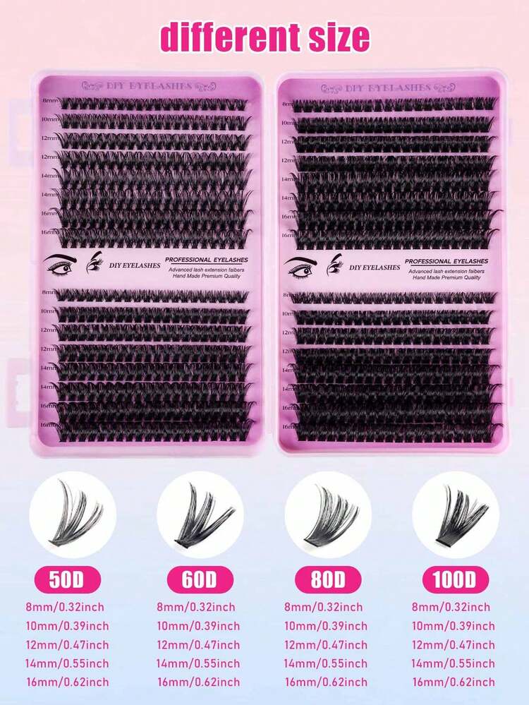MEM 640/608pcs Eyelash Extension Kit, DIY Eyelash Extension Set, Individual Lash Cluster Kit, D Curl Eyelash Extension Set, Includes Adhesive, Sealant And Eyelash Extension Tools, Suitable For Daily Use, Travel, Beginners, Weddings, Dates, Parties, Festivals, Great For Christmas/Halloween/Gift Eyelash Set - Black - View 7