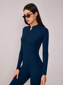 NcmRyu 1件装女士修身立领拉链塑形提拉健身运动跑步瑜伽连体裤 - 藏蓝色 - 查看 10