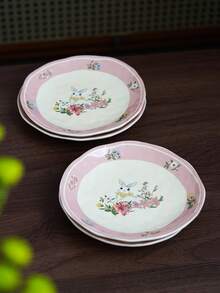 20 cm flacher Teller mit niedlichem Hasen-Blumen-Muster, geeignet zum Servieren verschiedener Speisen und Früchte, ideal für Partys, Essen, Picknicks, Buffets, Familienfeiern, Abschlüsse, Geburtstage, täglichen Gebrauch und jede besondere Gelegenheit