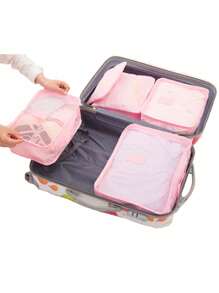 6pcs Travel Luggage Packing Cubes, Suitcase Clothes Storage Bag, Foldable Organizer Bag Shoes Bag Underwear Pouch - Grey - View 4