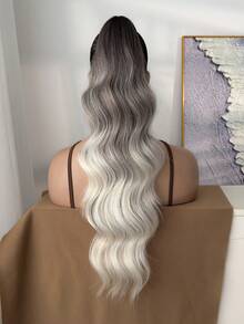 24 Inch Long Wavy Thermoplastic Synthetic Ponytail, Clip-On Ponytail Hair Extension For Daily Use - Brown Ombre - View 4