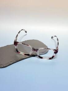 1 件男女通用轻质几何大框老花镜，塑料休闲风格经典厚现代简约设计，便携式眼镜适合驾驶、日常生活、阅读、返校 - 紫色 - 查看 3