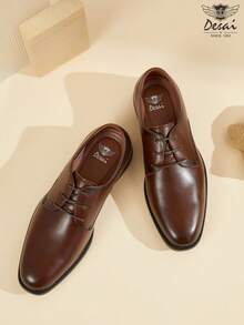 DESAI Dassai Glossy Leather Lace-Up Derby Shoes, Black & Brown Two-Tone Formal Leather Shoes, Soft Sole, Comfortable, Suitable For Commuting, Workplace, Interview, Business Meetings, Multi-Scenario - Brown - View 4