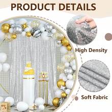 95x48-Inch Dazzling Sequin Star Curtain With 3D Stereo Light And Shadow Effects Decoration - Romantic Backdrop Wall For Wedding Venues, Shining Decoration For Birthday Parties, High-Grade Texture With Gold Sequin Material, High-End Space Decoration For Living Rooms And Bedrooms, Magic Tool For Creating A Festive Celebration Atmosphere, Backdrop Curtain With High Photo-Taking And Check-In Success Rate(Wedding Banqueta Party Autuumn Elegant Bridal Shower Table Decoration Dining Table Wedding Party EventHalloween Christmas:DecorationThanksgiving Dayfestival Home Decor) - 銀色 - 查看 2