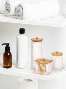 BoĂźte de rangement pour cotons-tiges, boĂźte de rangement pour cotons-tiges Ă double tĂȘte, boĂźte de rangement transparente carrĂ©e avec couvercle en bambou pour cotons-tiges et cure-dents