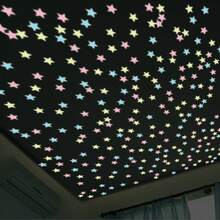 100pcs/200pcs, Decorative Stickers, 3D Luminous Star Stickers, 3cm Plastic Self-Adhesive Fluorescent 3D Wall Stickers For Children's Rooms, Luminous Stickers Room Decor Wall Decor