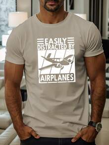 Camisetas de Manga Corta para Hombre con Estampado de Aviones Fáciles de Distraer, Cómodas y Casuales con Cuello Redondo Elástico para Actividades al Aire Libre - Estilo negro 2 - Ver 10