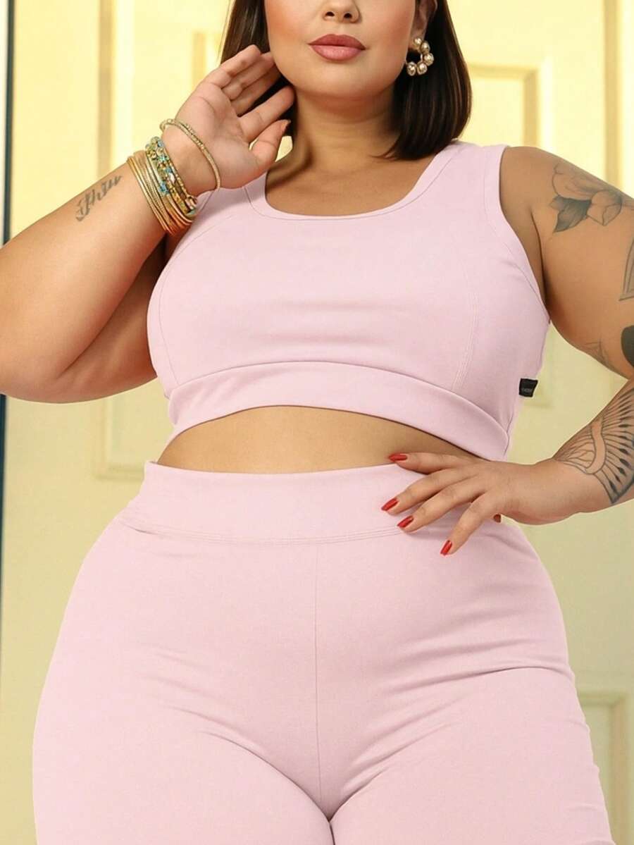 URBAN FITNESS Suplex Plus Size Solid High Support Sports Bra - 淺粉色 - 查看 1