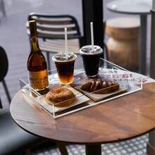 Large Acrylic Tray With Handle, Transparent Acrylic Tray For Holding Food, Drinks, Snacks And Appetizers, Rectangular Tray, Coffee Table Tray, Acrylic Makeup Storage Box