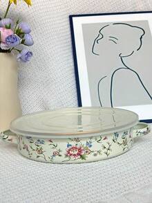 1 Set Enamel Shallow Dish With Plastic Lid, Can Be Used As Plate, Food Storage Tray, Baking Tray, Available In Multiple Colors, Ideal Gift For Elders - Multicolor - View 14