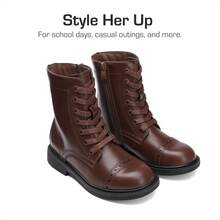 Kids' Combat Ankle Boots With Side Zipper & Lace-Up – For Toddlers, Little & Big Kids (Girls & Boys) - 棕色 - 查看 5