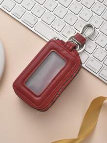 1 件便携式时尚 PU 汽车钥匙包、迷你钱包、大容量钥匙包双层腰挂通用拉链钥匙包带钥匙圈和钥匙链包圣诞礼物、教师节、情人节、生日、圣诞节和任何特殊场合