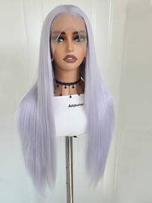 websterwigs Tóc giả tổng hợp thẳng tự nhiên màu tím khoai môn và xám bạc Halloween 13x4, sợi chịu nhiệt chất lượng cao, bộ tóc giả đầy đủ cho nữ - Nhiều màu - Xem 5