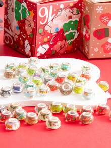 20/50pcs Christmas-Themed Resin Beads Set - 14mm Large Hole Spacer Beads For DIY Jewelry Making, Assorted Festive Patterns, Ideal For Bracelets & Necklaces, Craft Supplies,Random