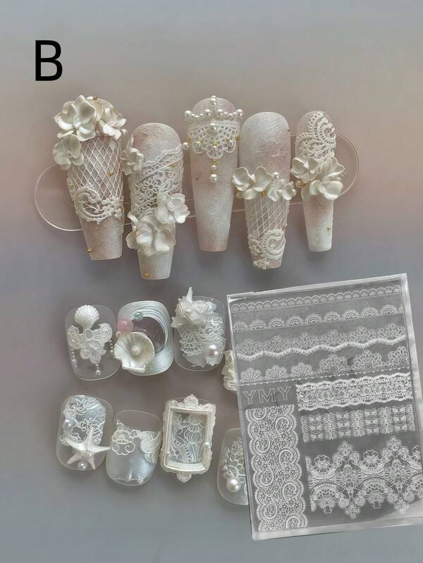 Molde de silicone de renda para nail art, molde de renda francesa de alta transparência para nail art