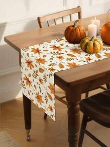 1 pezzo Tappeto da tavolo a foglia d'acero autunnale - Disegno autunnale vibrante arancione, marrone e beige con bacche e ghiande, decorazione rettangolare in poliestere per fattoria e raduni familiari, decorazione per la tavola del Ringraziamento