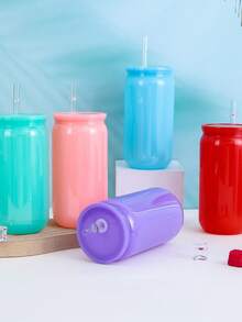 1PC/6pcs Colorful Plastic Cups With Lids And Straw PET Can Replacement For Water Bottle Shaped Cute Tumbler Drinking Plastic Cups For Party, Coffee, Milk Outdoor Sippy Cup Simple