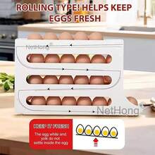 NetHong New 4 Layers Egg Storage Shelf Refrigerator Freshable Eggs Storage Container Automatic Rolling Egg Rack Dispenser Kitchen Desktop Holder UK - White - View 5