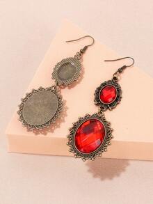 Bộ 4 vòng cổ choker và khuyên tai dạng thả phong cách Gothic cổ điển, đính ren đen và đá đỏ, phụ kiện thời trang hóa trang Halloween cho nữ - Nhiều màu - Xem 6