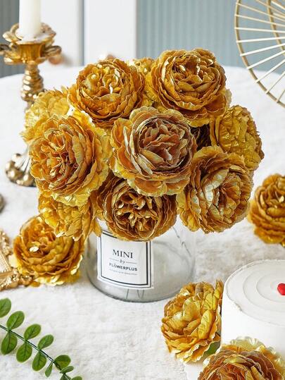 12/24 件仿真牡丹花金牡丹仿真牡丹花头带茎，适用于婚礼派对装饰、蛋糕装饰和家庭客厅餐桌中心装饰、假植物、秋季装饰、房间、书桌、花园装饰、房间装饰用品