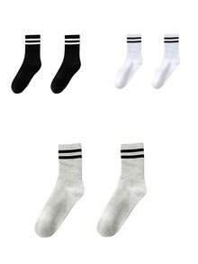 6 Pairs Striped Mid-Calf Socks For Women, Black, White, Gray, Fashionable Casual Sports Long Socks, Suitable To Pair With Underwear And Pants, Women's Outerwear Mid-Calf Socks, Student Sports Long Socks, Striped Mid-Calf Socks (1/3/6 Pairs) - Multicolor - View 10