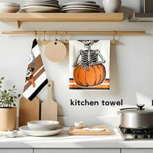 1 Set/1 Stück/2 Stücke Halloween Kürbis Schädel Muster Geschirrtücher, geeignet für Restaurants, Küchen, Badezimmer, tägliche Dekoration, tägliche Familienfeiern, Heimdekoration und bunte Haushaltsgegenstände. Sie können auch als Geschenke verwendet werden. - Verschiedenfarbig - Übersicht 8