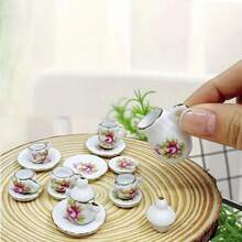 Bộ ấm chén trà bằng sứ trắng đỏ cổ điển cho nhà búp bê thu nhỏ Bộ đồ ăn Mô hình nhà Đồ dùng phòng Đồ nội thất Trang trí Đồ dùng Giáng sinh Quà tặng Giáng sinh (Kiểu ngẫu nhiên) - Đỏ - Xem 2