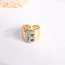 1 Pc New Arrival Two Tone Pave Initial Letter Ring Vintage Style Adjustable Open Metal Rings - Letter Type - View 11