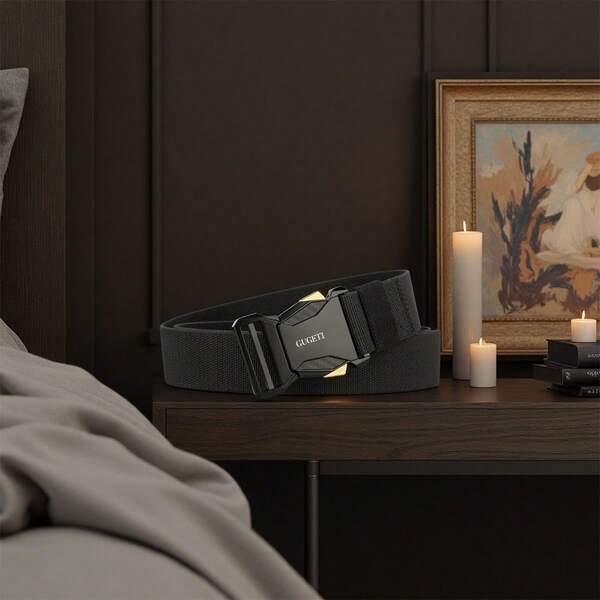 1PC Men's Buckle Elastic Belt, Men's Automatic Buckle, Fashionable And Versatile , Men's Belt, Outdoor Nylon Canvas Pants Belt