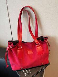 Lightweight, Business Leisure, 1 Piece Of PU Leather Suede Contrast Color Large-Capacity Casual Shoulder Bag, Commuter Tote Retro Versatile Women's Bag, Fashionable And Simple Cross-Body Underarm Bag, Suitable For Girls, College Students, Newcomers And White-Collar Workers, Very Suitable For Offices, Universities, Work, Business, Commuting, Outdoors, Travel, Outings