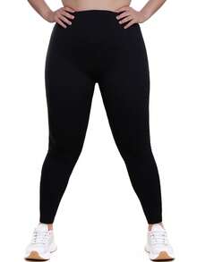 Plus Size Women's Black Leggings, Casual & Fashionable For Outdoor Sports, Fitness, Soft & Stretchy For Home, Yoga, Vacation, Shopping, Running, 7/8 Length Pants, Suitable For Holidays, Parties Spring - Black - View 7