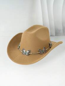 1 Stück universeller weicher Hut Westernhut mit Metall-Schmetterling-Accessoire, ist eine modische Rückkehr zur Schulsaison, geeignet für Western-Themen-Events, Halloween, Rollenspiele, Abschluss, Musikfestivals und Outdoor-Sport